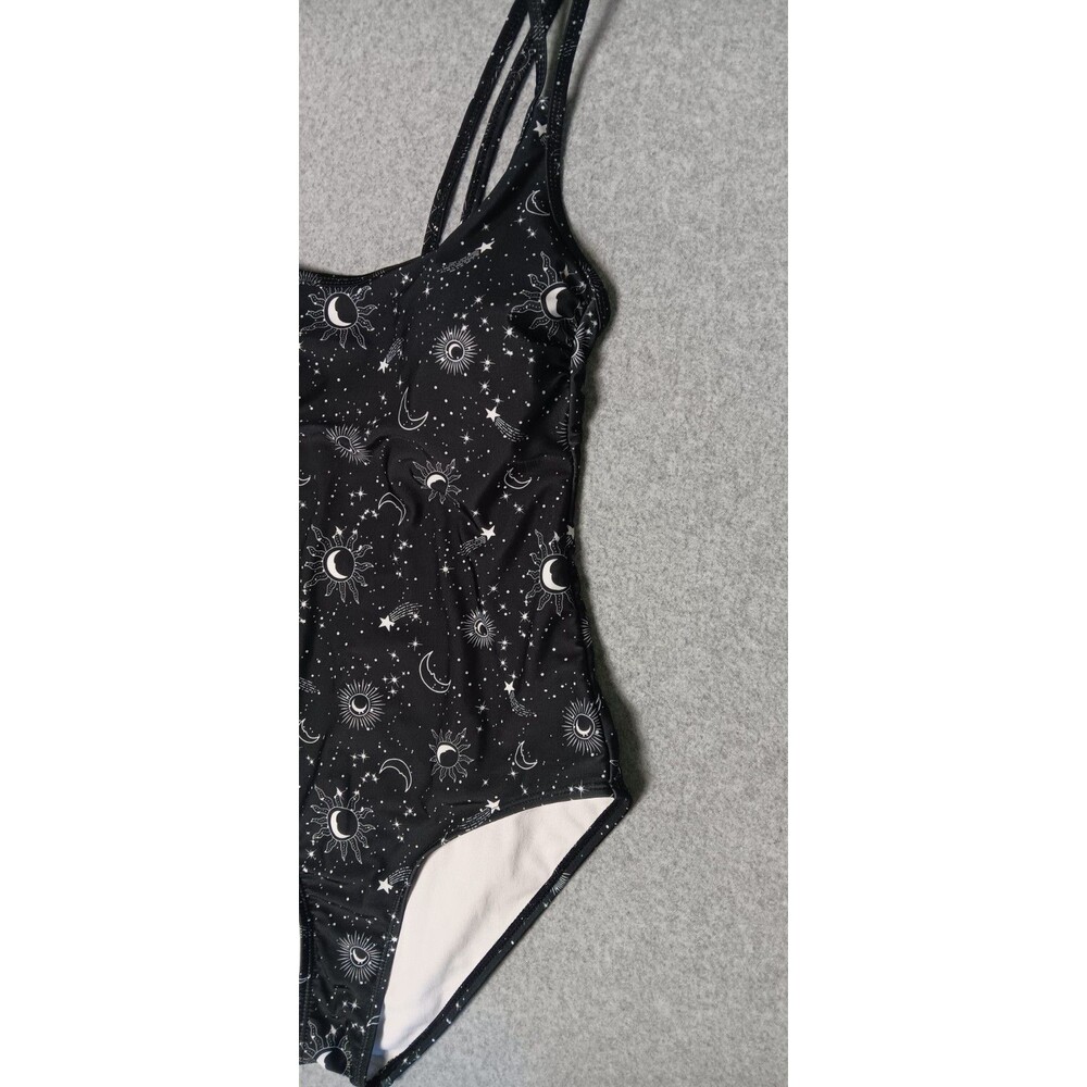 Celestial One Piece Swimsuit S Black Sun Moon Stars Multi Strap Padded Astrology - Picture 4 of 9